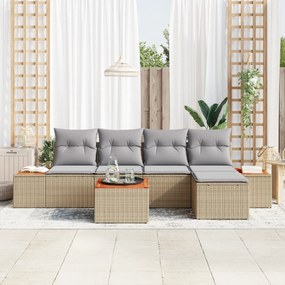 vidaXL Σετ Καναπέ 6 Κομματιών με Μαξιλάρια Μπεζ Πολυ Ρατάν Ακακίας