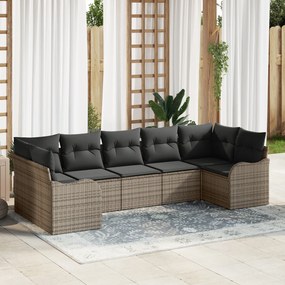 vidaXL Σετ 7 Τεμαχίων Καναπέ Κήπου με Μαξιλάρια Γκρί Πολυ Ρατάν
