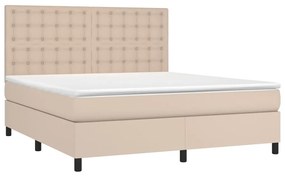 vidaXL Κρεβάτι Boxspring Στρώμα&LED Καπουτσίνο 180x200 εκ. Συνθ. Δέρμα