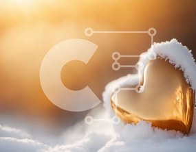 Intra Συλλεκτικό Ξύλινο Παζλ Plywood 4mm - Χρυσή καρδιά στο χιονισμένο τοπίο με το φως του ήλιου Σε Ξύλινο Κουτί - Διαστάσεις: 10x10 cm – 25 κομμάτια