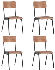 Καρέκλες Τραπεζαρίας 4 τεμ. Καφέ από Μασίφ Κόντρα Πλακέ/Ατσάλι - Καφέ