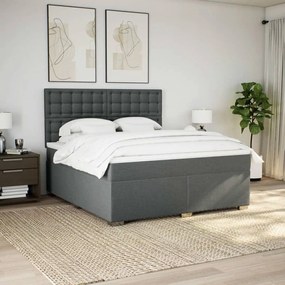 Κρεβάτι Boxspring με Στρώμα Σκούρο Γκρι 180x200 εκ Υφασμάτιν - Γκρι