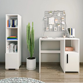Study Desk &amp; Bookshelf Kuzey Set - White White