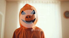 Intra Συλλεκτικό Ξύλινο Παζλ Plywood 4mm - Παιδί με κοστούμι κολοκύθας που χαμογελά Σε Ξύλινο Κουτί - Διαστάσεις Puzzle: 10x10 cm – 25 κομμάτια