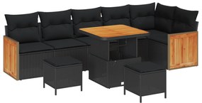 vidaXL Σετ 9 Τεμαχίων Καναπέ Κήπου με Μαξιλάρια Μαύρο Πολυ Ράτανα Ακακία
