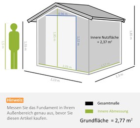 Outsunny Αποθήκη Εργαλείων με Συρόμενες Πόρτες 2,13 x 1,30 x 1,85μ Μέταλλο Ανθρακί Γκρι