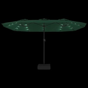 vidaXL Ομπρέλα με Διπλή Κορυφή και LED Πράσινη 449 x 245 εκ.