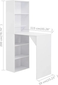 vidaXL Τραπέζι Μπαρ με Ράφι Λευκό 115 x 59 x 200 εκ.