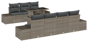 vidaXL Σετ Κήπου 8 Τεμαχίων με Μαξιλάρια Γκρι Πολυ Ρατάν