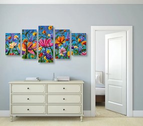 5 μέρη εικόνα χρωματιστά λουλούδια στο λιβάδι - 100x50