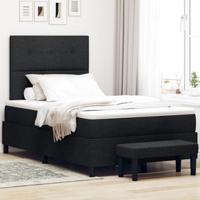 vidaXL Κρεβάτι Box Spring με Στρώμα & Παγκάκι Μαύρο 120x200 εκ Ύφασμα