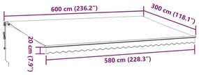 Τέντα Πτυσσόμενη Αυτόματη με LED Καφέ 600x300 εκ. - Καφέ