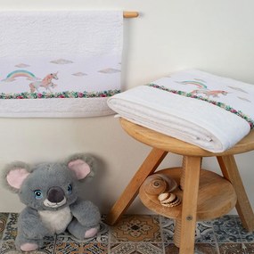 Πετσέτες Βρεφικές Rainbow Unicorn 78 (Σετ 2τμχ) White DimCol Towels Set 70x140cm 100% Βαμβάκι