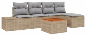 vidaXL Σετ Καναπέ Κήπου με μαξιλάρι 6 pcs Μπεζ Πολυ ράταν