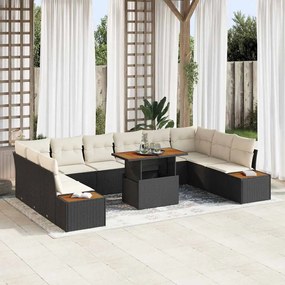 vidaXL Σετ Καναπέ Κήπου με αποθήκευση 11 pcs Μαύρο Πολυ ράταν