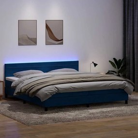 Κρεβάτι Boxspring με Στρώμα Σκούρο Μπλε 200x220 εκ. Βελούδινο - Μπλε