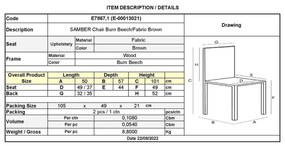 SAMBER Καρέκλα, Οξιά Καρυδί Burn Beech, Ύφασμα Καφέ 50x57x101cm
