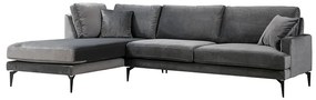 Γωνιακός καναπές Fortune δεξιά γωνία βελούδο ανθρακί-μαύρο 283x180x88εκ Υλικό: FABRIC - WOOD -METAL 071-001139