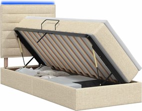 vidaXL LED Κρεβάτι αποθήκευσης με στρώμα Κρεμ 100 x 200 cm Ύφασμα