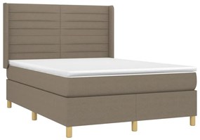 vidaXL Κρεβάτι Boxspring με Στρώμα & LED Taupe 140x200 εκ. Υφασμάτινο