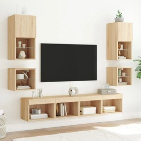 vidaXL Έπιπλα Τοίχου Τηλεόρασης 8 τεμ. LED Sonoma Δρυς από Επεξ. Ξύλο