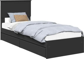 vidaXL Κρεβάτι Αποθήκης Μαύρο 75 x 190 cm Επεξεργασμένο ξύλο