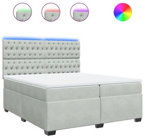 vidaXL Κρεβάτι Boxspring με Στρώμα Ανοιχτό Γκρι 200x200 εκ. Βελούδινο