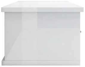 Ράφι Τοίχου με Συρτάρια Γυαλ. Λευκό 88x26x18,5 εκ. Επεξ. Ξύλο - Λευκό