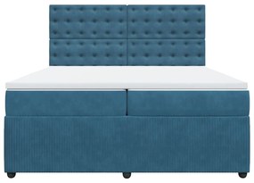 Κρεβάτι Boxspring με Στρώμα Σκούρο Μπλε 200x200 εκ. Βελούδινο - Μπλε