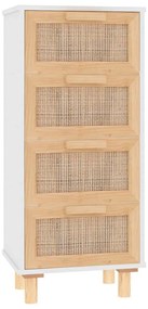vidaXL Συρταριέρα Λευκή 40 x 30 x 90 εκ. Μασίφ Πεύκο &amp; Φυσικό Ρατάν