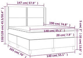 vidaXL Κρεβάτι Boxspring με Στρώμα Κρεμ 140x190 εκ. Υφασμάτινο