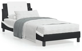 Πλαίσιο Κρεβατιού με LED Μαύρο/Λευκό 90x200 εκ. Συνθετικό Δέρμα - Μαύρο