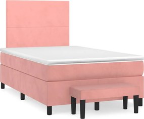 vidaXL Κρεβάτι Boxspring με Στρώμα Ροζ 120x200 εκ. Βελούδινο