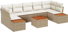 vidaXL Σετ Καναπέ Κήπου με μαξιλάρι 8 pcs Μπεζ Πολυ ράταν