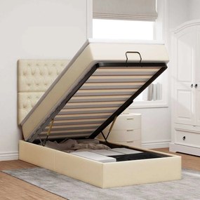 vidaXL Οθωμανικό κρεβάτι με στρώμα &amp; LEDs Cream 90x190cm ύφασμα