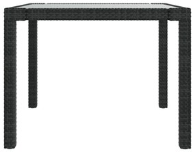 Τραπέζι Κήπου Μαύρο 90x90x75εκ από Ψημένο Γυαλί/Συνθετικό Ρατάν - Μαύρο
