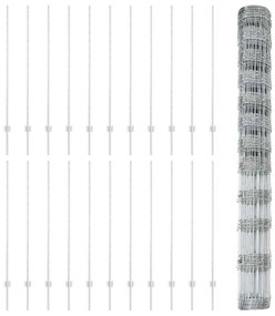 vidaXL Φράχτης με Στήλες. Ασημί 1.4 x 50 m Ατσάλι