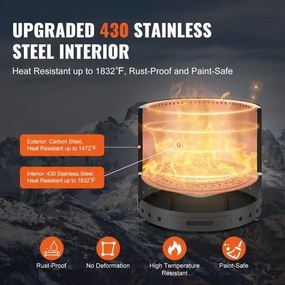 VEVOR Smokeless Fire Pit Stove Bonfire 49 cm Dia Wood Καύση Ανοξείδωτο