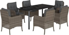 vidaXL Σετ Τραπεζαρίας Κήπου 7 τεμ. Γκρι Συνθ. Ρατάν με Μαξιλάρια