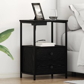 vidaXL Κομοδίνο με Σταθμό Φόρτισης 2 pcs Μαύρη δρυς Επεξεργασμένο ξύλο