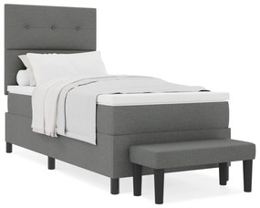 vidaXL Κρεβάτι Box Spring με Στρώμα & Πάγκο Σκούρου Γκρι 100x200 cm Υφασμάτινο