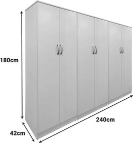 Ντουλάπα εξάφυλλη Athos ΙΙ pakoworld λευκή 240x42x180εκ