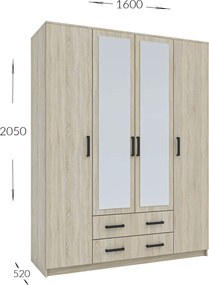 Ντουλάπα Τετράφυλλη Simple 4D2D Σονόμα 160x52x205cm