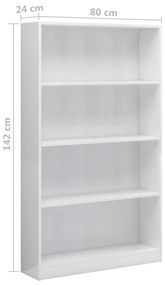 Βιβλιοθήκη με 4 Ράφια Γυαλιστερό Λευκό 80x24x142 εκ Επεξ. Ξύλο - Λευκό