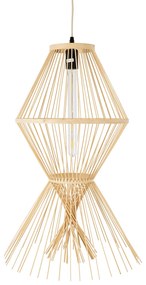 GloboStar® YOSHI 01928 Boho Κρεμαστό Φωτιστικό Οροφής Μονόφωτο 1 x E27 AC220-240V IP20 - Φ35 x Υ60cm - Μπεζ Ξύλινο Πλέγμα - 5 Χρόνια Εγγύηση