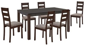 SIENNA Set (1+6) Τραπεζαρίας - Κουζίνας, Σκούρο Καρυδί, Melamine Greystone,Ύφασμα Μπεζ -  Table:150x90x74 Chair:45x52x97