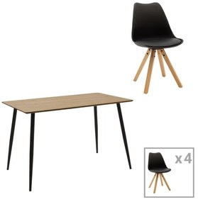 Dining table Cuba-Caron A set of 5 MDF and pp in black-natural shade 120x70x76cm 120x70x76 εκ.