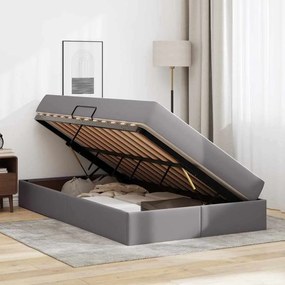 vidaXL Κρεβάτι με αποθηκευτικό χώρο και στρώμα 2 pcs Γκρι Δέρμα