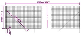 vidaXL Συρματόπλεγμα Περίφραξης Ανθρακί 1,8x25 μ. Γαλβανισμένο Ατσάλι