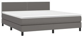 Κρεβάτι Boxspring με Στρώμα &amp; LED Γκρι 180x200 εκ. Συνθ. Δέρμα - Γκρι